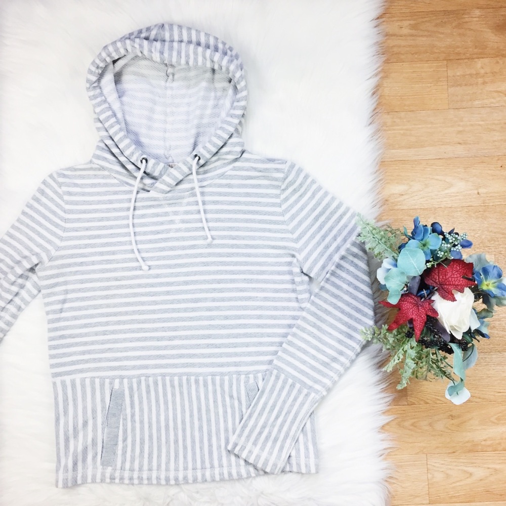 J. Crew Gray White Striped Hoodie Sweatshirt 236